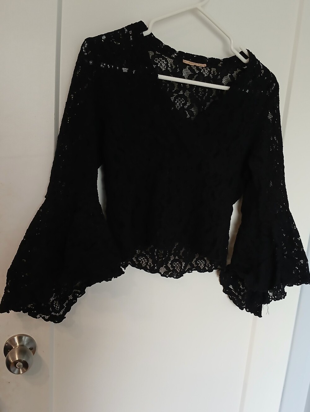 Black Lace Bell-Sleeve Women's Top